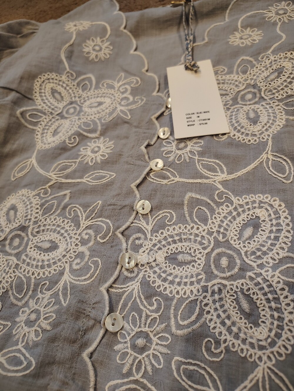 Embroidered Cropped Cotton Top With Lace Trim - Picture 5 of 12